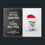 Chalkboard God jul nyårsfoto för Helgdag Vykort<br><div class="desc">Redot för designmall för Chalkboard God jul och Gott nytt år Photo Helgdag gör att du kan lägga till egna uppgifter. Fotografiet är bara en ställe-hållare och du bör ersätta det med ett foto som du själv väljer. Om du vill ändra färg eller typsnittet för texten klickar du på anpassa...</div>