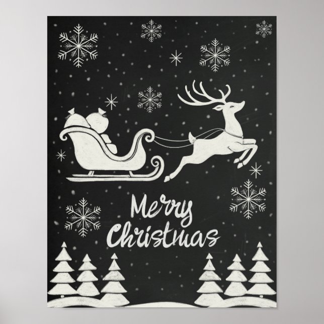 Chalkboard God jul Poster med Reindeer (Framsidan)