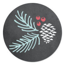 Chalkboard Gräs och Berry Round Helgdag Sticker