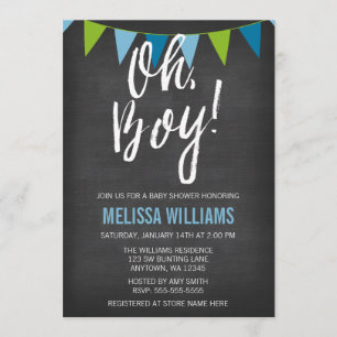 Chalkboard Grönt Blue Bunting Boy Shower Inbjudningar