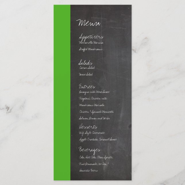 Chalkboard Grönt Bröllop Menu Meny (Framsida)