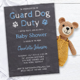 Chalkboard Guard Duty Blue Boy Shower Hund Inbjudningar
