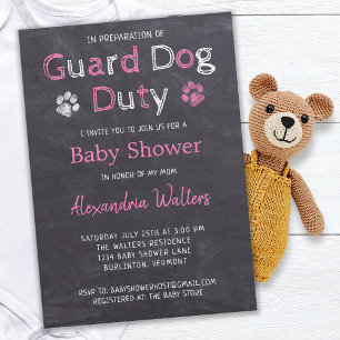 Chalkboard Guard Duty Rosa Girl Baby Shower Inbjudningar