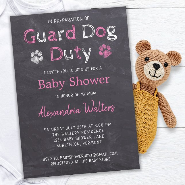 Chalkboard Guard Duty Rosa Girl Baby Shower Inbjudningar (Skapare uppladdad)