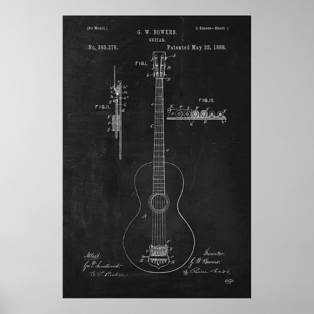 Chalkboard Guitar Patent Poster (Framsidan)