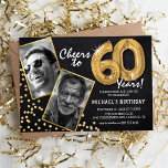 Chalkboard Guld Balloons 2 Foto 60 födelsedagar Inbjudningar<br><div class="desc">Fira milstolpen med att gå in i det fantastiska 60-talet med dessa unika "Chalkboard Guld Balloons 60:e födelsedagsinbjudningar". Dessa inbjudan är utrustade med en rustik kalkbrädesbakgrund och skakande faux glitter-fleckar, utan vintage och modern elegans. Ladda upp ett foto av födelsedagsklassen och anpassa mallen för enkel använda så att du får...</div>