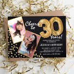 Chalkboard Guld Balloons 2 Photo 30års födelsedag Inbjudningar<br><div class="desc">Vi firar att vi vrider 30! Med dessa inbjudningskort kan du ladda upp ett foto före och efter födelsedagskalender i guld ram,  med titeln "Cheers to 30 Years!". Med en rustik kalkbrädesbakgrund,  heliumballonger med guld-nummer,  faux guld glitter flecks och en enkel födelsedagsfest som är enkel att anpassa.</div>