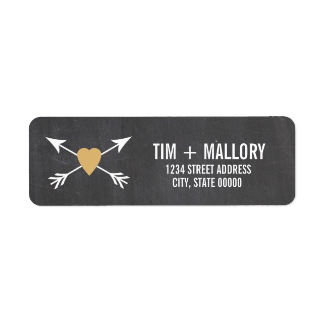 Chalkboard Guld Heart + Pil | BRÖLLOPSETIKETTER Returadress Etikett (Framsidan)