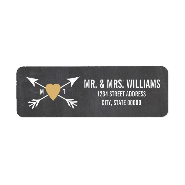 Chalkboard Guld Heart + Pil | BRÖLLOPSETIKETTER Returadress Etikett (Framsidan)