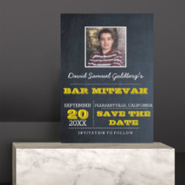 Chalkboard Guld Pub Mitzvah Photo Save Date Meddelande Vykort
