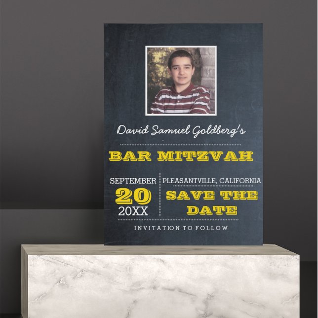 Chalkboard Guld Pub Mitzvah Photo Save Date Meddelande Vykort (Skapare uppladdad)