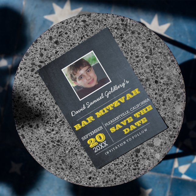 Chalkboard Guld Pub Mitzvah Photo Save Date Meddelande Vykort (Skapare uppladdad)