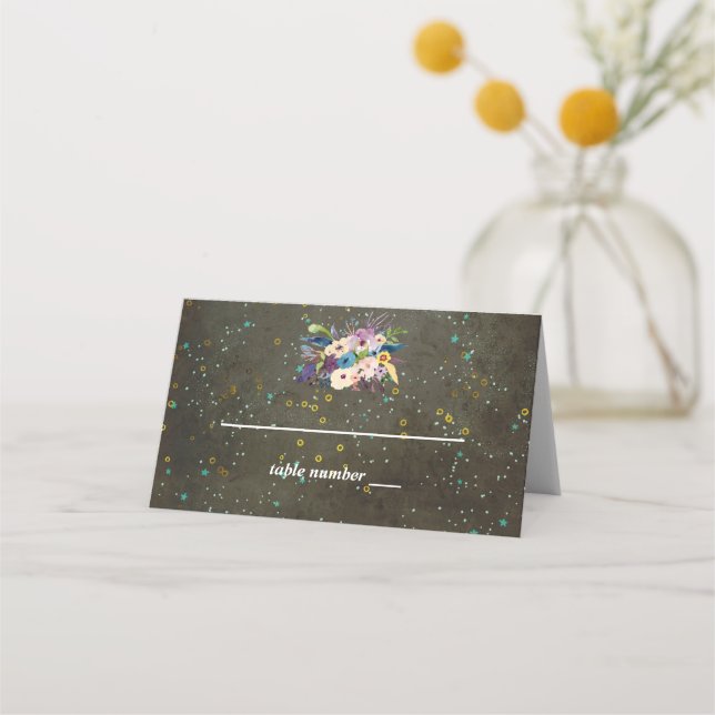 Chalkboard Guld Silver Stars Constellation Bröllop Placeringskort (Framsida)