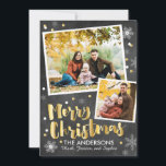 Chalkboard Guld Snö Julkort<br><div class="desc">Vårt julfotkort i Chalkboard Guld Snö har en kritbakgrund med guld och vita snöflingor runt två foto ramar. God jul-meddelandet från det borrade skriptet i guld gör detta till perfektens kort för att önska familj och vänner ett mycket God jul!</div>
