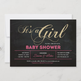 Chalkboard, Guld | Typografi Girl Baby Shower Inbjudningar