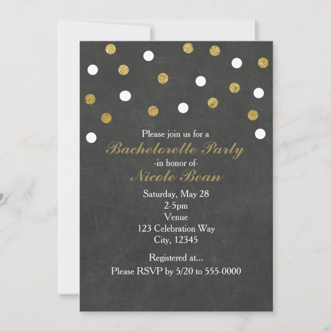 Chalkboard Guld & White Confetti Firande Party Inbjudningar (Framsida)