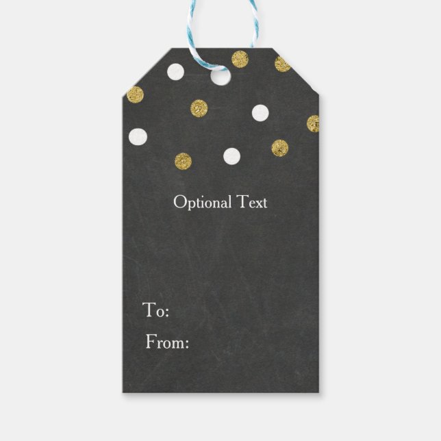 Chalkboard Guld & White Confetti Firande Party Presentetikett (Framsidan)
