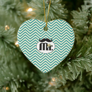 Chalkboard Gult och Grönt Zigzag Chevron Julgransprydnad Keramik