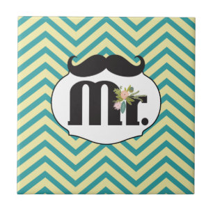 Chalkboard Gult och Grönt Zigzag Chevron Kakelplatta