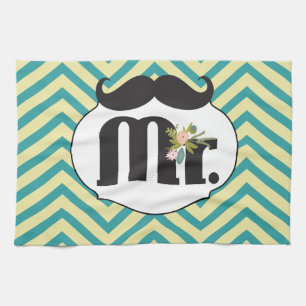Chalkboard Gult och Grönt Zigzag Chevron Kökshandduk