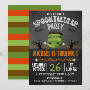 Chalkboard Halloween Frankenstein Birthday Inbjudningar