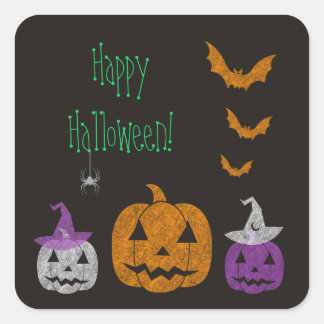 Chalkboard Halloween Square Stickers Fyrkantigt Klistermärke