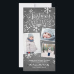 Chalkboard Hälsning 3-Photo Snowflake Helgdag Julkort<br><div class="desc">Det här fotokortet innehåller helgdag med handskrift och kalligrafibilder på en trendig-ritbordsbakgrund med hand plockade snöflingor.</div>