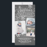 Chalkboard Hälsning 3-Photo Snowflake Helgdag Julkort<br><div class="desc">Det här fotokortet innehåller helgdag med handskrift och kalligrafibilder på en trendig-ritbordsbakgrund med hand plockade snöflingor.</div>