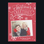 Chalkboard Hälsning Collection Inbjudningar<br><div class="desc">Med det här fotokortet kan du skriva ut och kalligrafera helgdag i festive red bakgrund med snöflingor.</div>