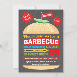 Chalkboard Hamburger Barbecue Party-inbjudan Inbjudningar