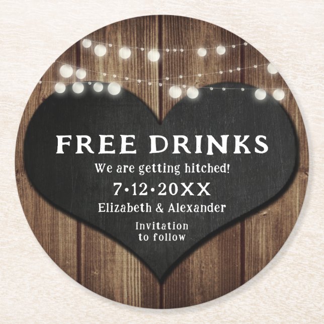 Chalkboard Hämtar Hitched Bröllop spara datum Underlägg Papper Rund (Framsidan)