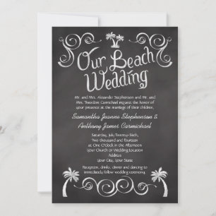 Chalkboard Handflatan Träd Beach Wedding Inbjudningar