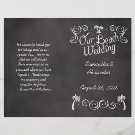Chalkboard Handflatan Träd Beach Wedding Programme