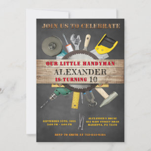 Chalkboard Handyman Verktyg och Gadgets Birthday Inbjudningar