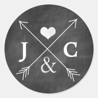 Chalkboard Heart Arrows Initialer Sticker Runt Klistermärke