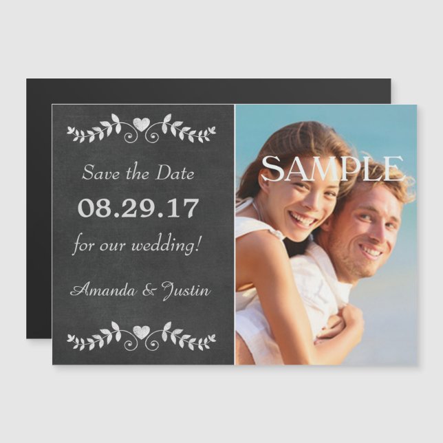Chalkboard Heart Save Date Bröllop Magnetisk Inbjudningskort (Fram/baksida)