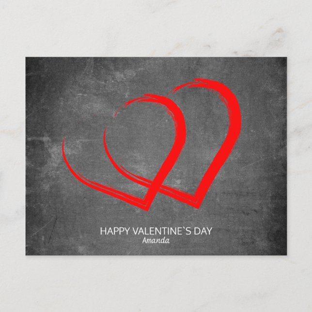 Chalkboard Hearts Modern Valentine Day Helg Vykort (Framsida)