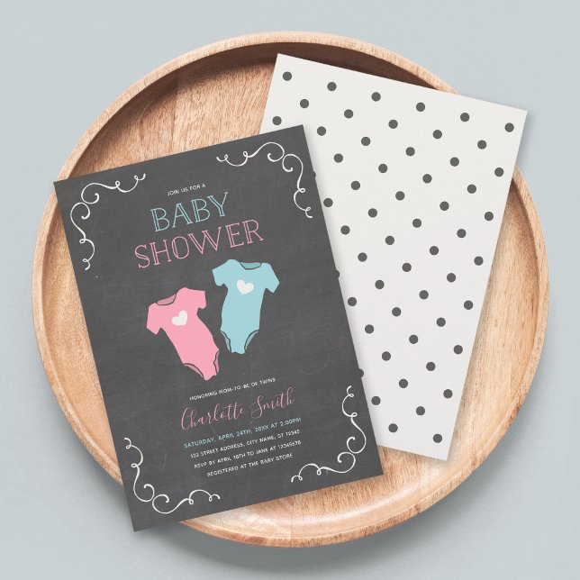 Chalkboard Hearts Twillingars Boy and Girl Shower Inbjudningar (Skapare uppladdad)