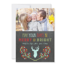 Chalkboard Hjort Antlers Blommigt julkort