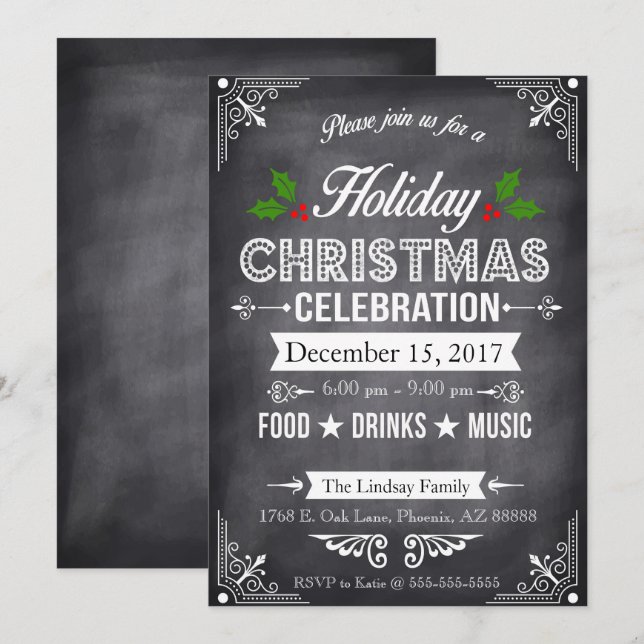 Chalkboard Holiday Party Inbjudningar (Fram/baksida)
