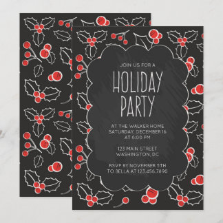 Chalkboard Holly Berries - inbjudan till Julfest