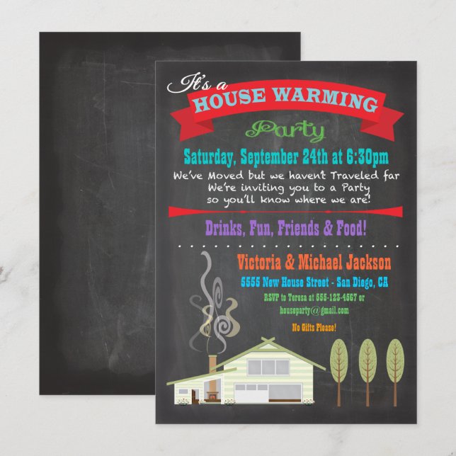 Chalkboard House Warming Party-inbjudningar Inbjudningar (Fram/baksida)