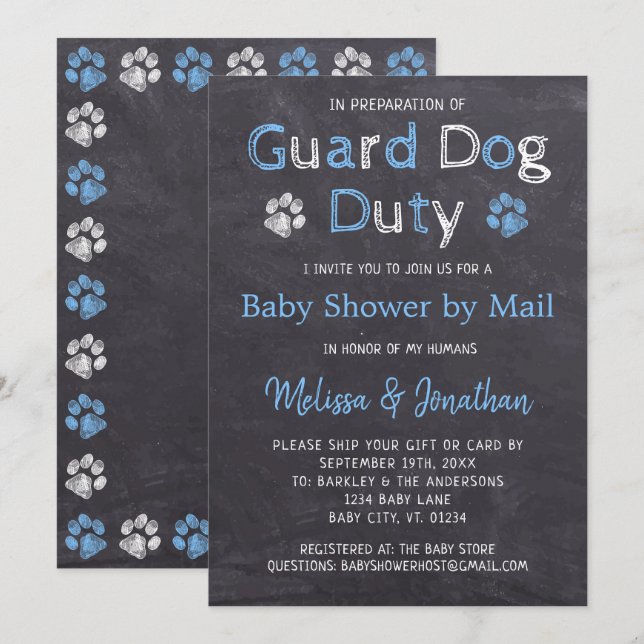 Chalkboard Hund Blue Boy Shower by Mail Inbjudningar (Fram/baksida)