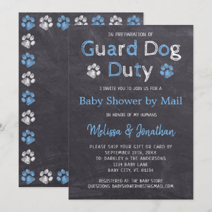 Chalkboard Hund Blue Boy Shower by Mail Inbjudningar