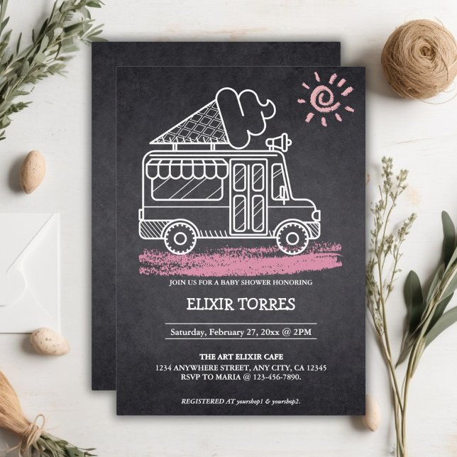 Chalkboard Ice Cream Lastbil Baby Shower Inbjudningar (Skapare uppladdad)