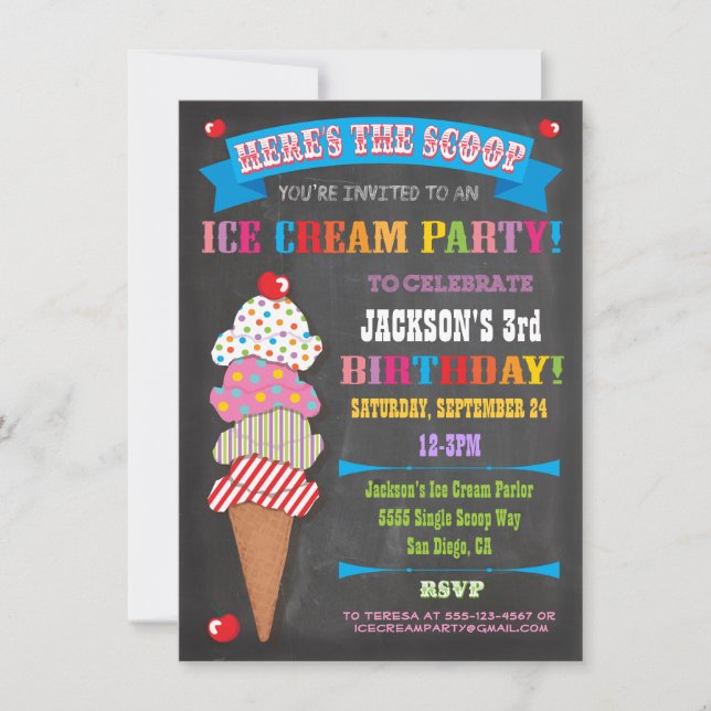 Chalkboard Ice Cream Party-inbjudan Inbjudningar (Framsida)