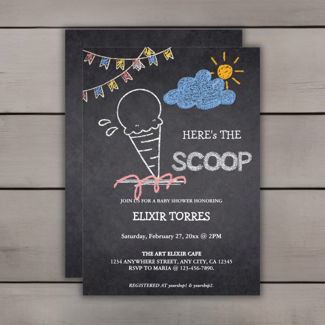Chalkboard Ice Cream Scoop Teckning Baby Shower Inbjudningar (Skapare uppladdad)