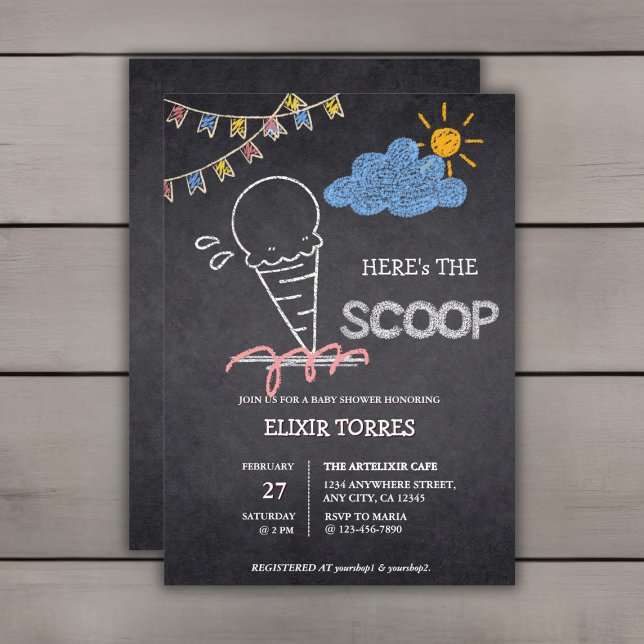 Chalkboard Ice Cream Scoop Teckning Baby Shower Inbjudningar (Skapare uppladdad)