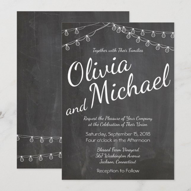 Chalkboard-inbjudan med String Ljus Inbjudningar (Fram/baksida)