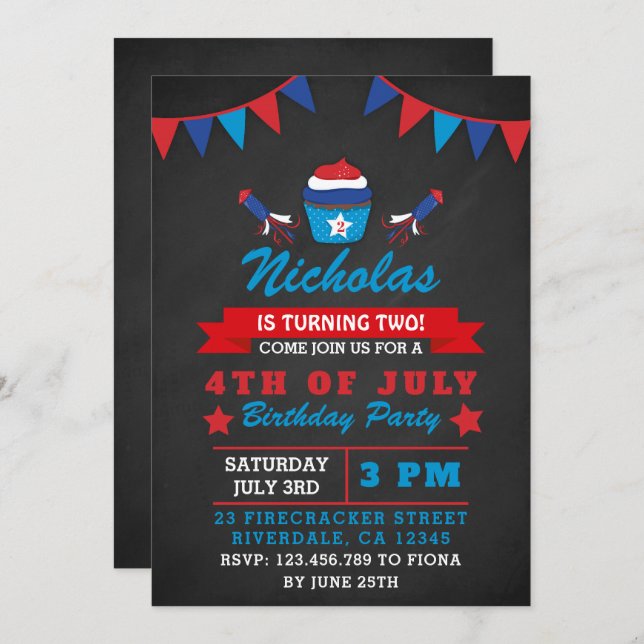 Chalkboard Independence day Födelsedagsfest Inbjud Inbjudningar (Fram/baksida)